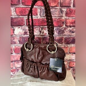 B. Makowsky Chocolate Brown Pebbled Leather Braided Hobo Bag